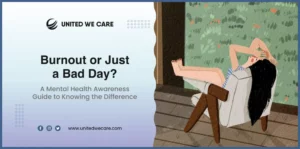 Illustration of a person sitting with head in hands, symbolizing stress and burnout vs. everyday frustration.