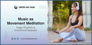 Person flowing through yoga poses with calming music in background