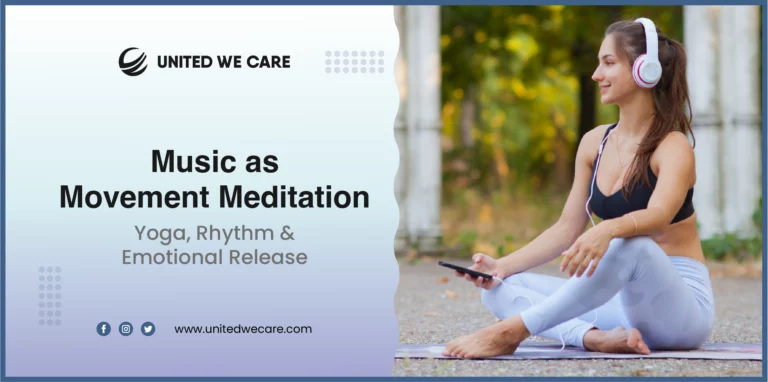 Person flowing through yoga poses with calming music in background