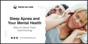 Person struggling with sleep apnea and its mental health effects.